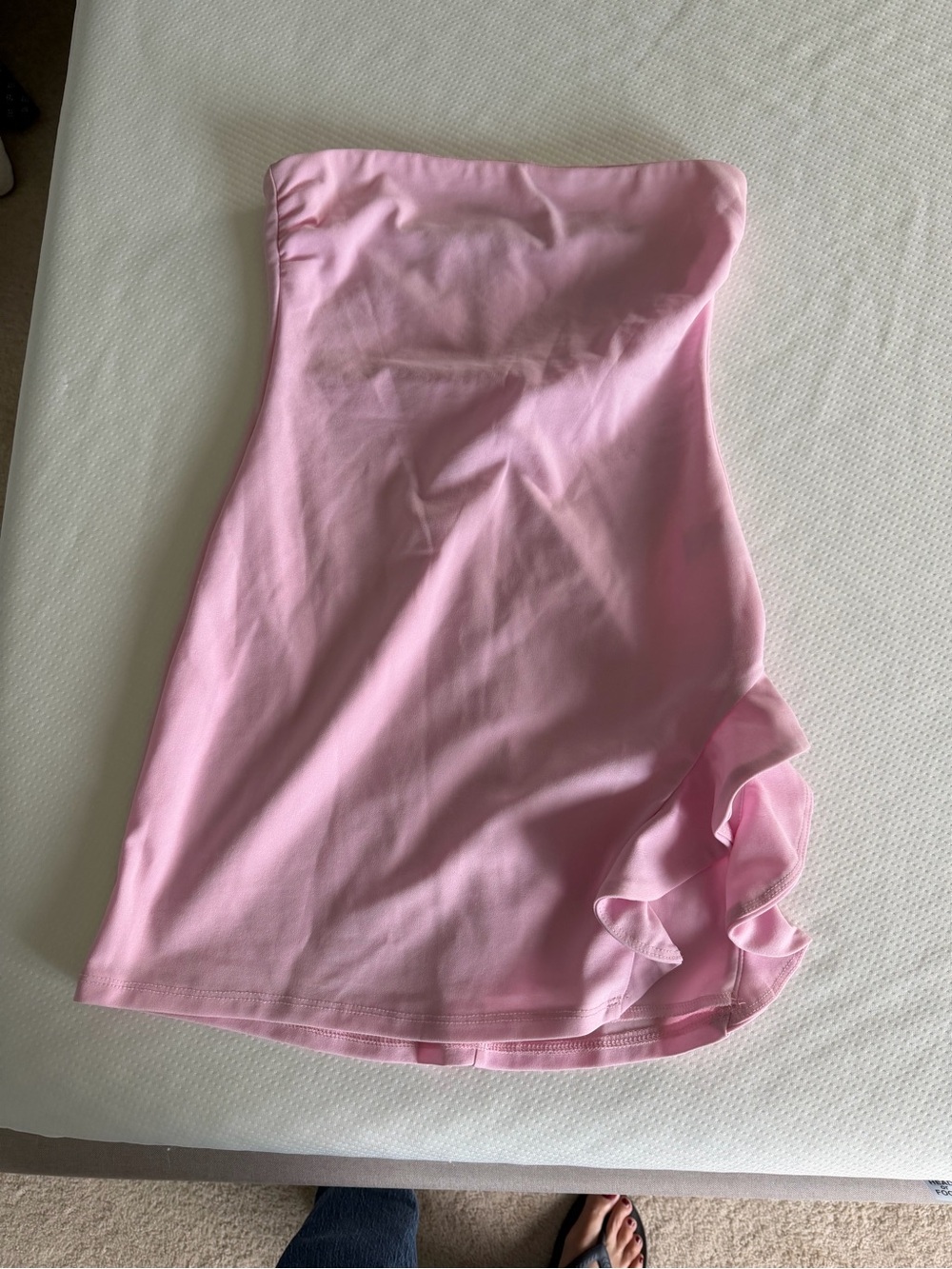 Lucy in the Sky Strapless Light Pink Ruffle-Hem Mini Dress